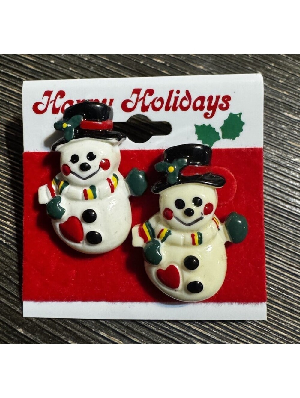 Vintage Snowman Christmas Stud Earrings Enamel Holiday New Old Stock 1990s